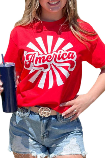 Fiery  America Graphic Print Independence Day T Shirt | Red