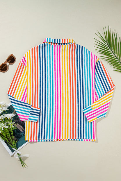 Multicolour Drop Shoulder Loose Shirt | Orange Stripe