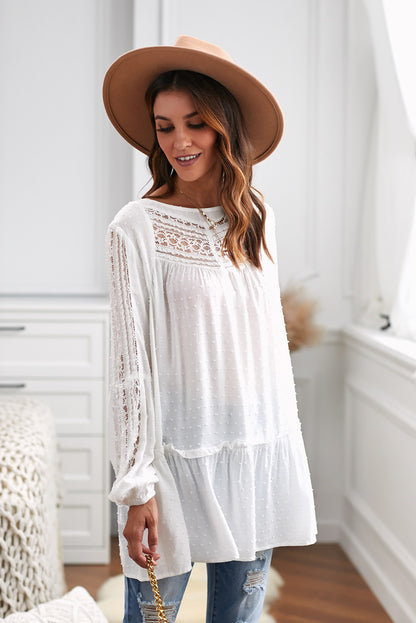 French Fling Lace Tunic Top | White