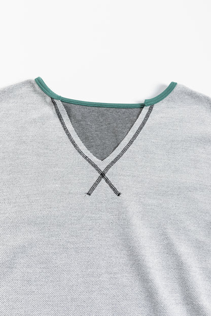 Exposed Seam Contrast Edge Notched Neck Sweatshirt | Laurel Green