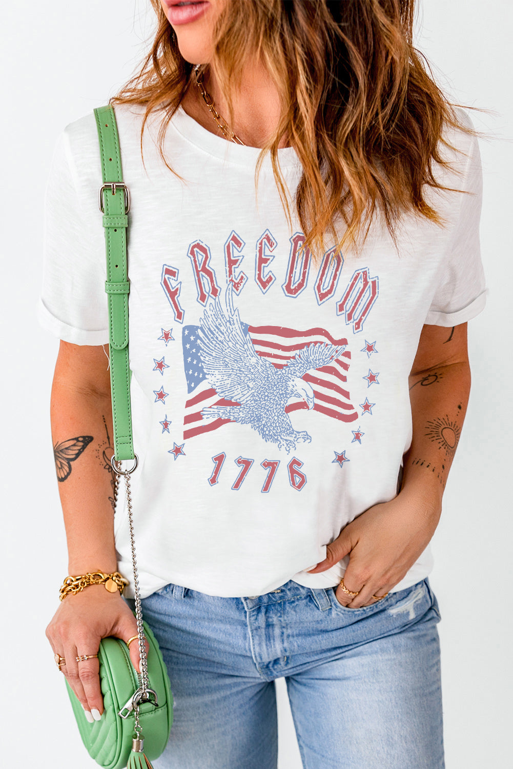 Freedom Eagle Flag Print 1776 Graphic Tee | White