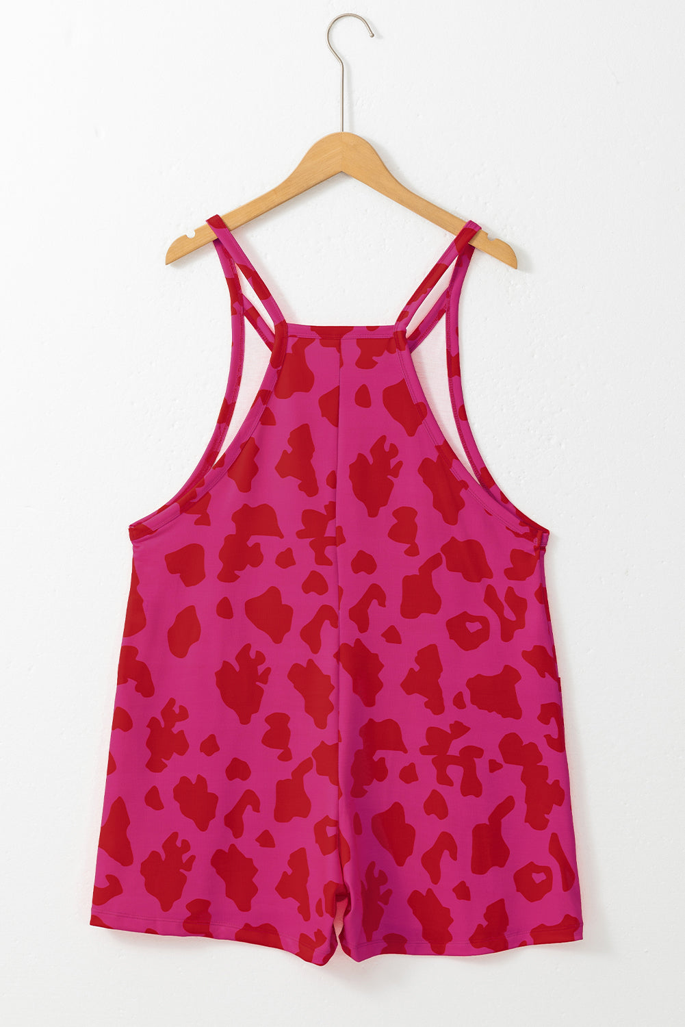 Leopard Pocketed V Neck Sleeveless Romper | Rose Red