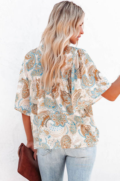 Paisley Print Wide Sleeves Loose Blouse | Multicolour