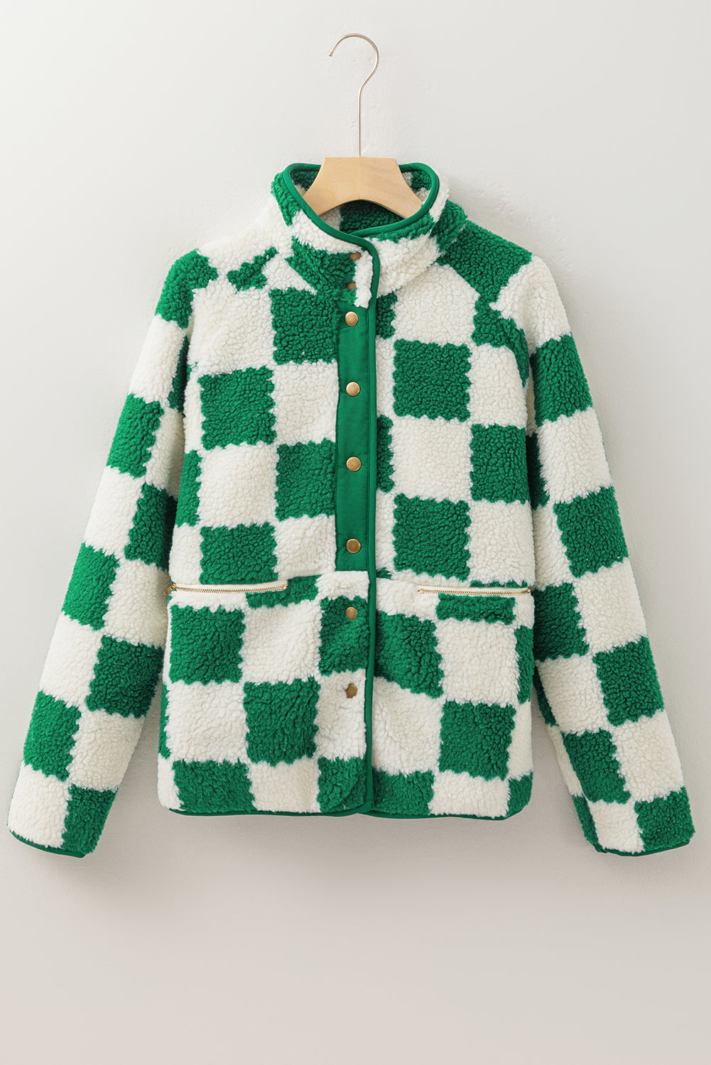 Checked Snap Button Sherpa Jacket | Lapis