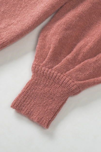 Solid Colour Puffy Sleeve Pocketed Sweater | Red