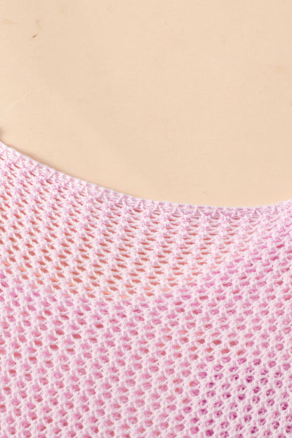 Big Flower Hollowed Knit Drop Shoulder Sweater | Light Pink