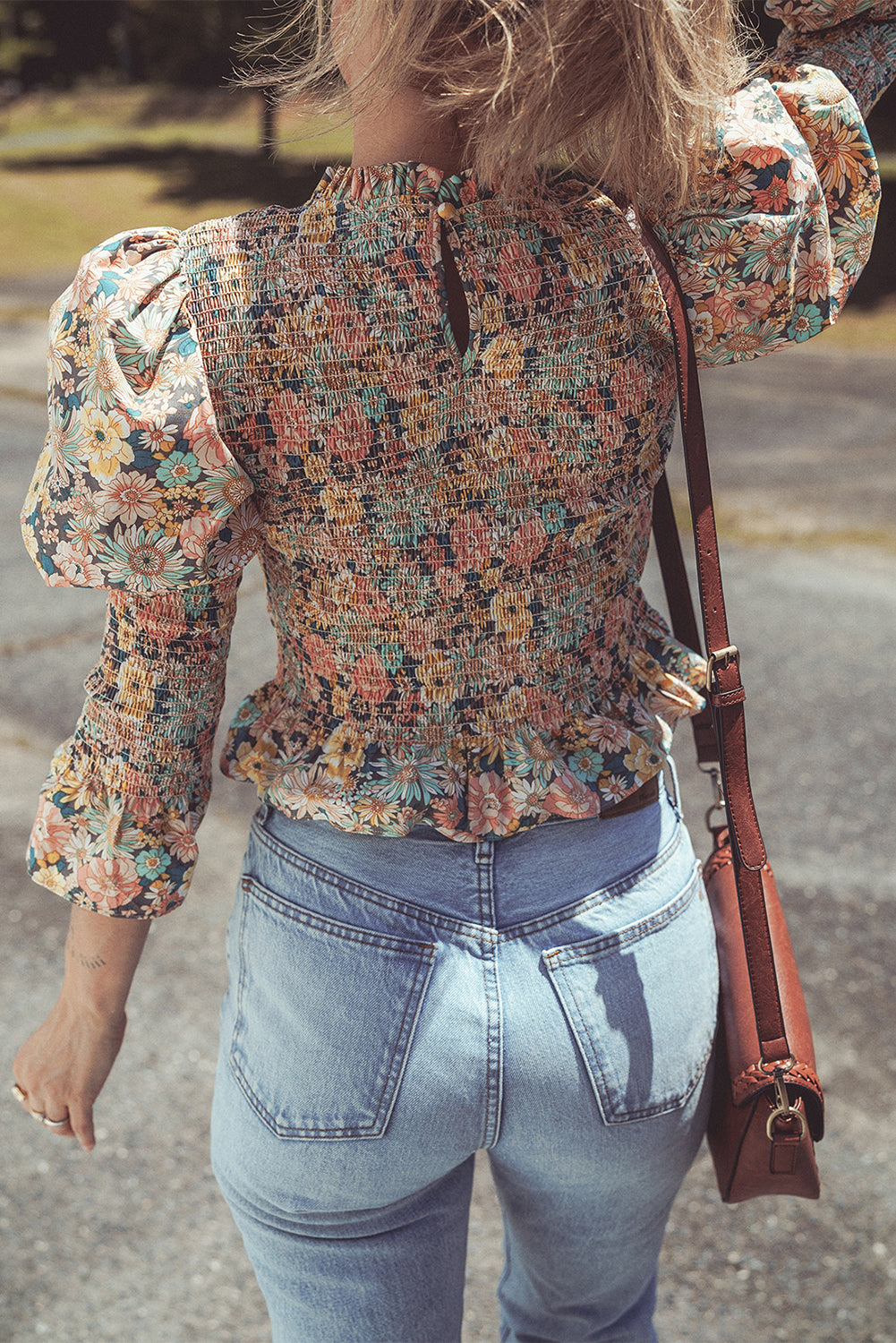 Floral Print Smocked Bubble Sleeve Ruffled Crop Top | Yellow