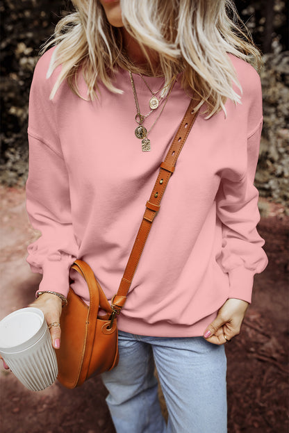 Loose Drop Shoulder Ribbed Sweatshirt | Pink