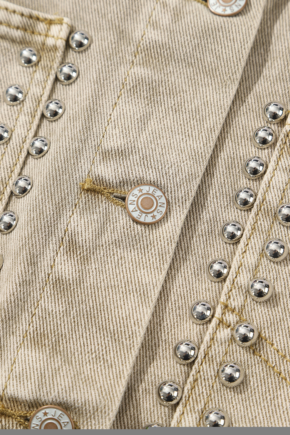 Light French Beige Rivet Studded Pocketed Denim Jacket | Flaxen