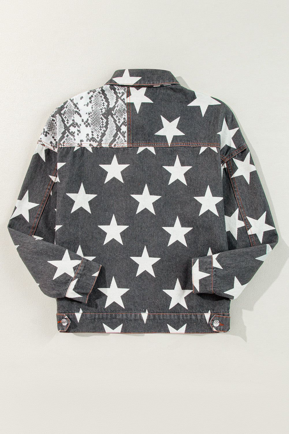 Star Snakeskin Printed Patchwork Denim Jacket | Black