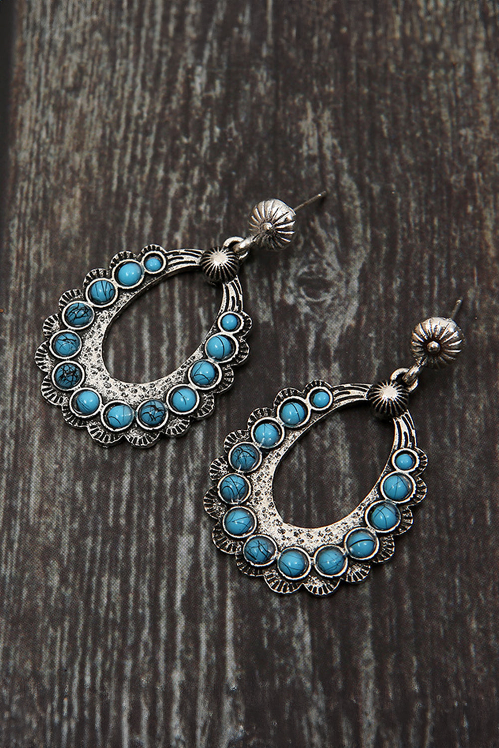 Western Turquoise Cut Out Stud Drop Earrings | Silvery