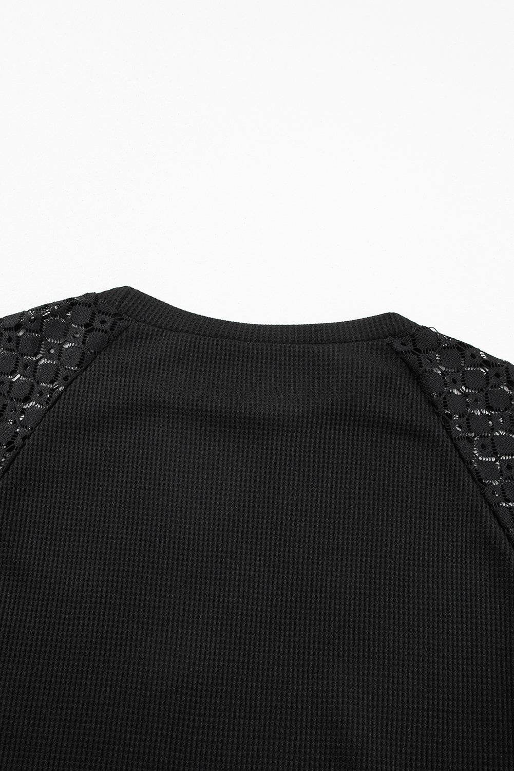 Lace Long Sleeve Textured Pullover | Black