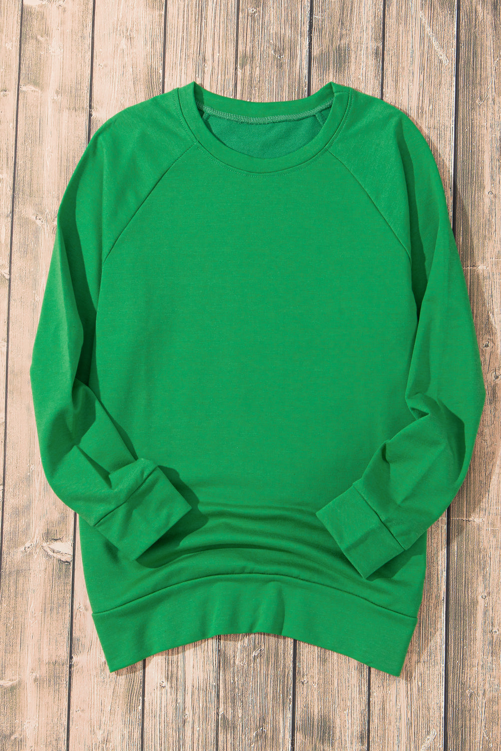 Solid Round Neck Raglan Sleeve Sweatshirt | Green