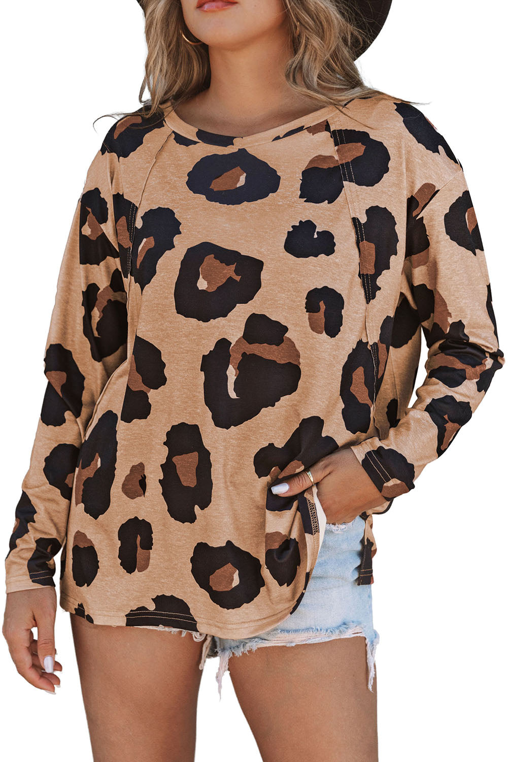 Print Long Sleeve Loose Top | Leopard