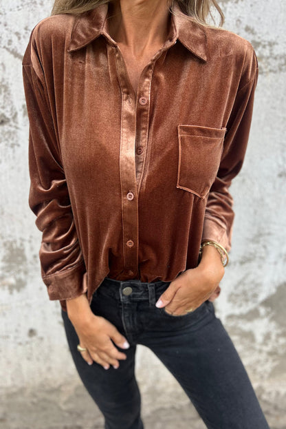 Chest Pocket Velvet Shirt | Chestnut