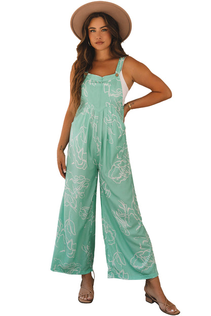 Printed Bib Wide Leg Overalls | Moonlight Jade