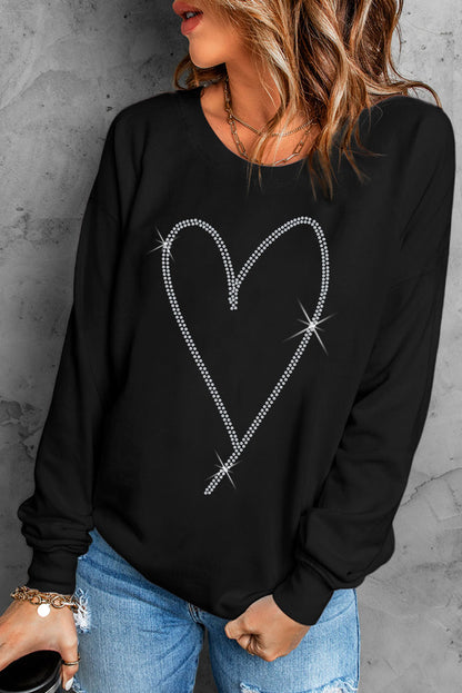 Rhinestone Heart Pattern Valentines Fashion Sweatshirt | Black