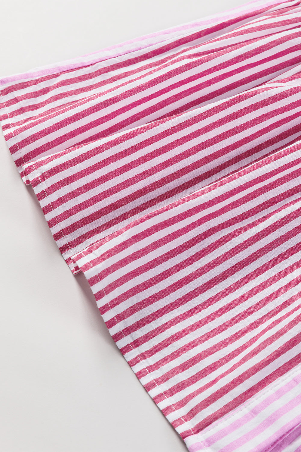 Striped Patchwork Ruffled Hem Button Up Shirt | Pink Stripe