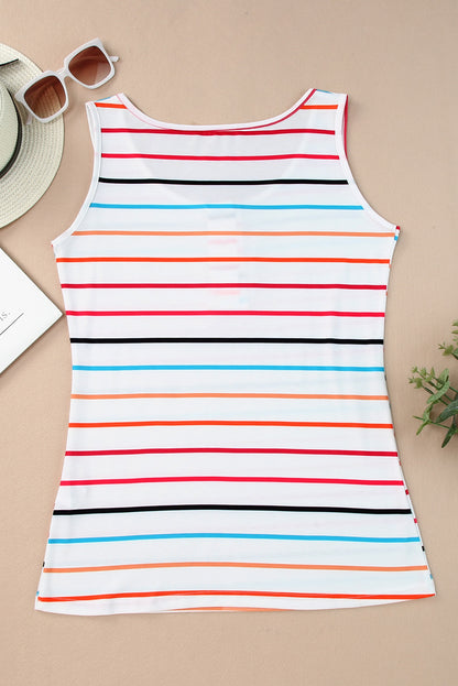 Button U Neck Tank Top | Stripe