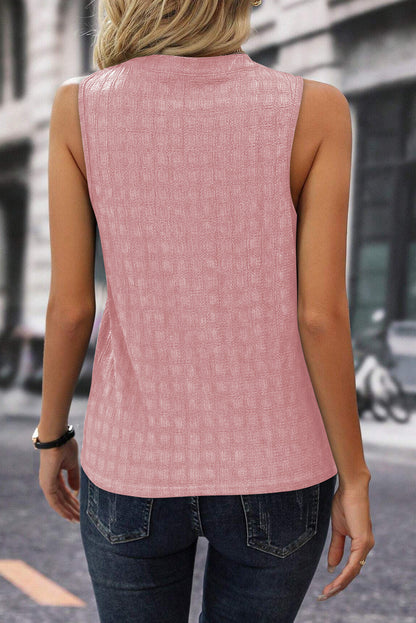 Lattice Textured Split Neck Tank Top | Pink