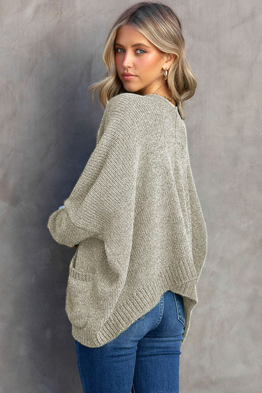 Buttons Front Pocketed Sweater Cardigan | Gray