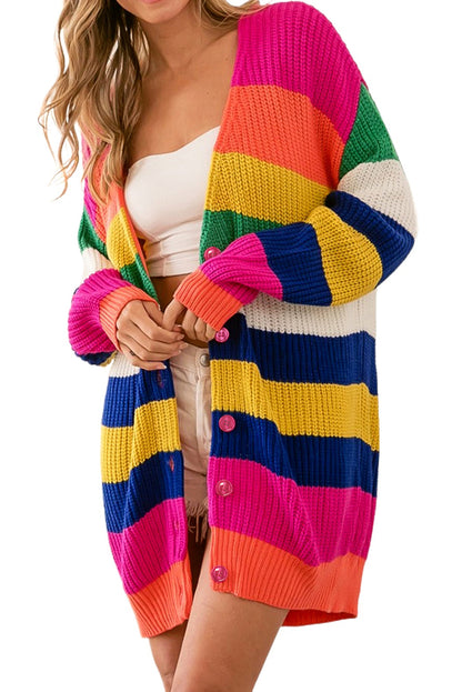 Striped Print Longline Cardigan | Multicolour