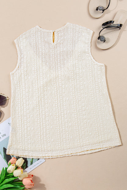 Guipure Lace Crochet Keyhole Back Tank Top | Apricot