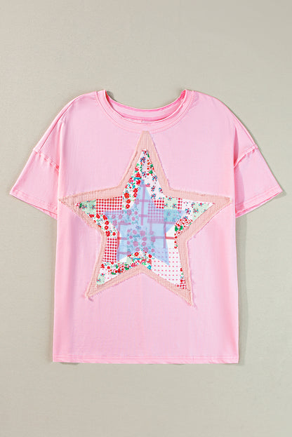 Star Patchwork Loose T-Shirt | Pink