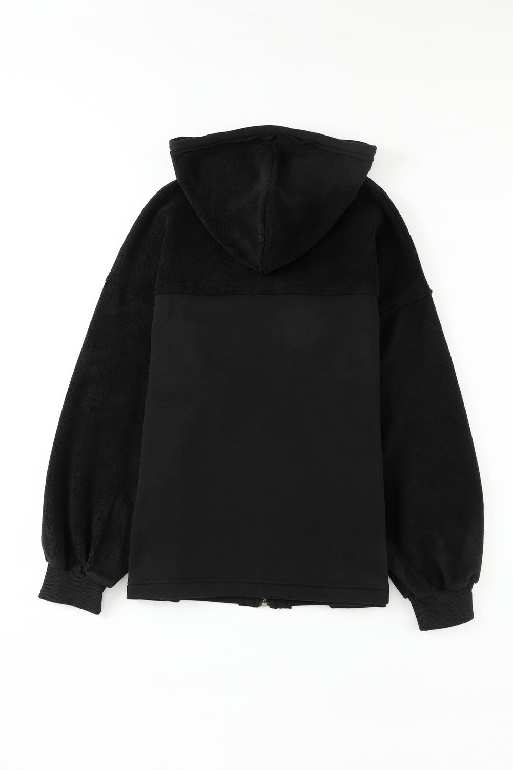 Flap Pocket Drawstring Hood Zip Up Jacket | Black