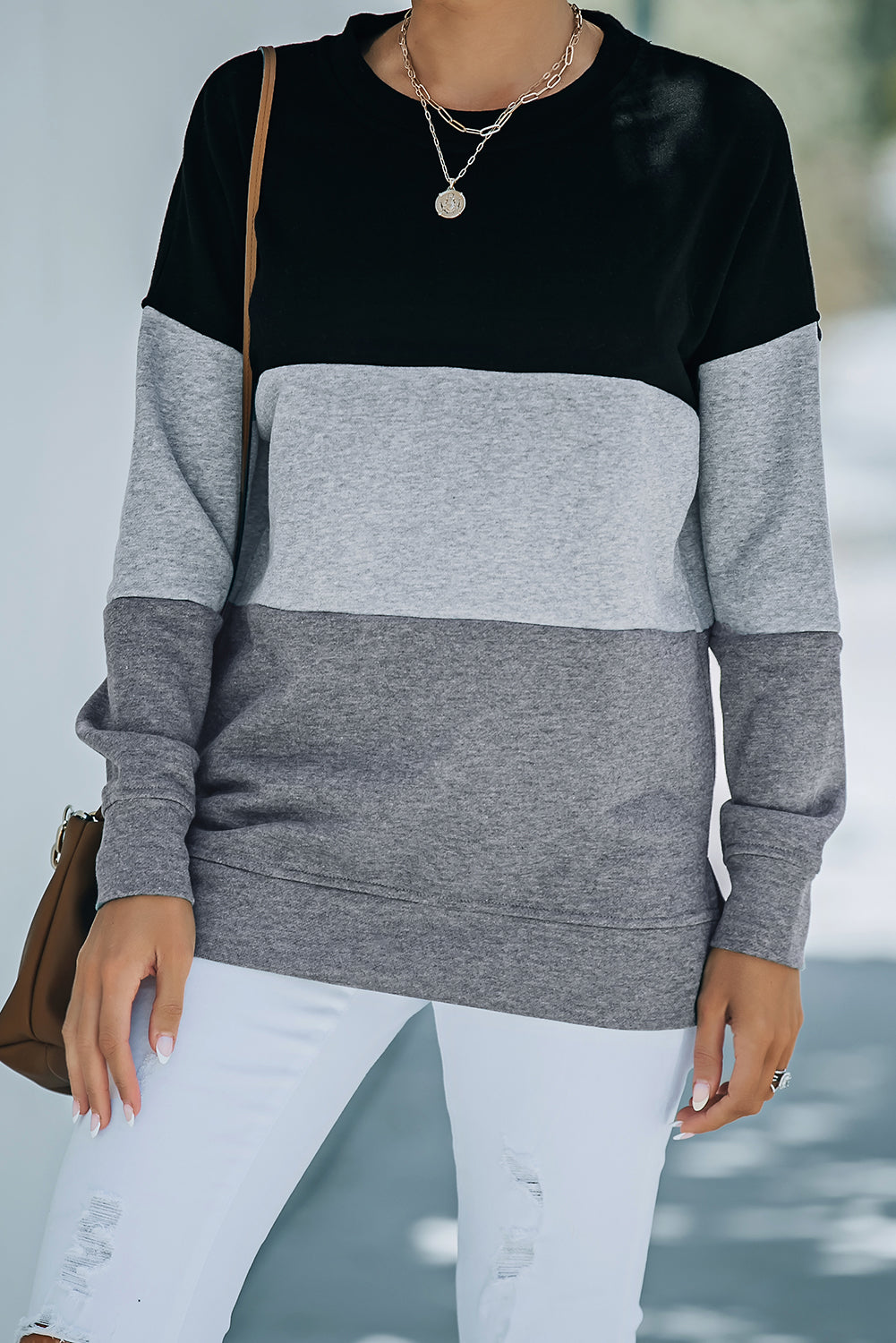 Colourblock  Contrast Stitching Sweatshirt With Slits | Black