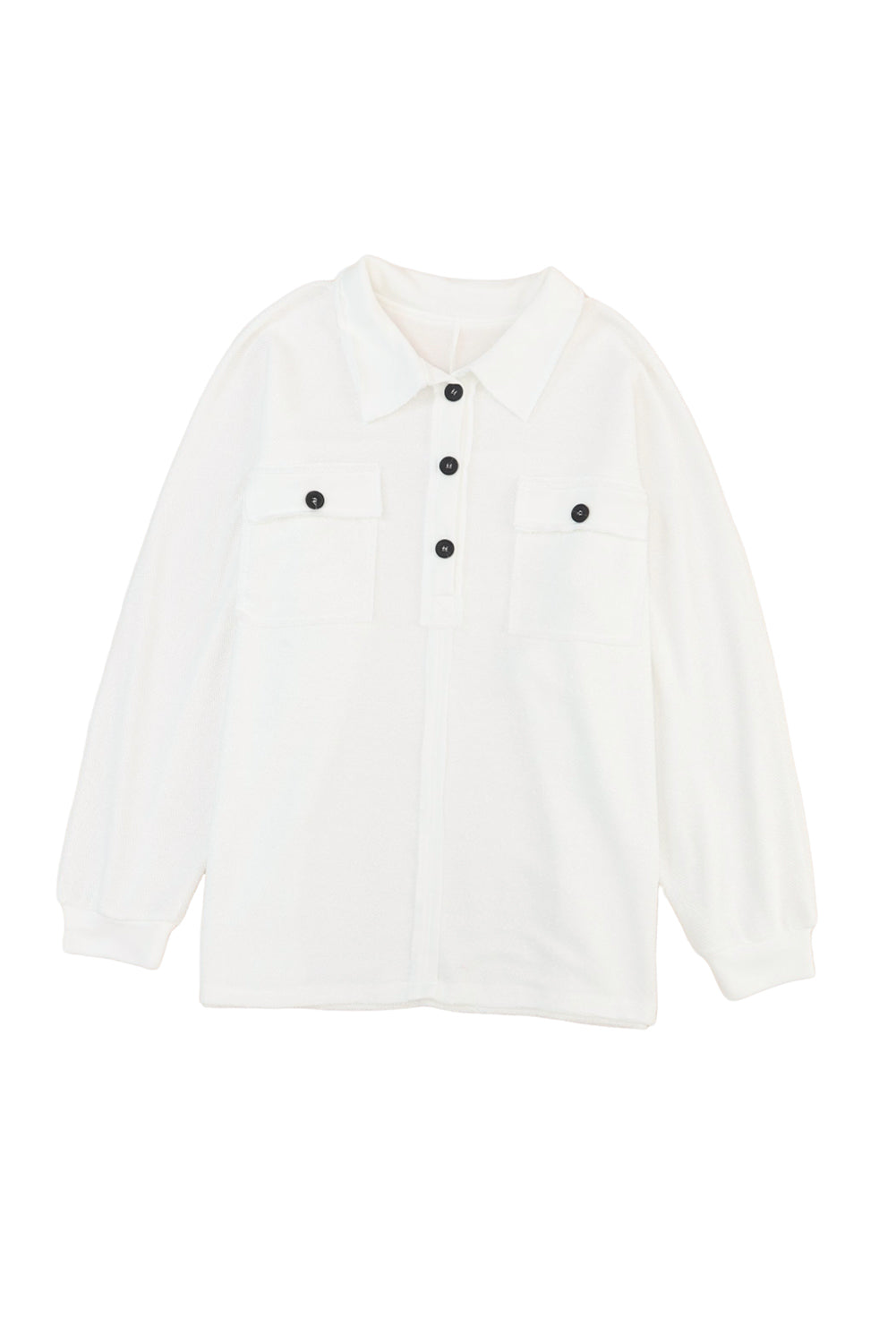 Plus Size Long Sleeve Flap Pocket Henley Top | White