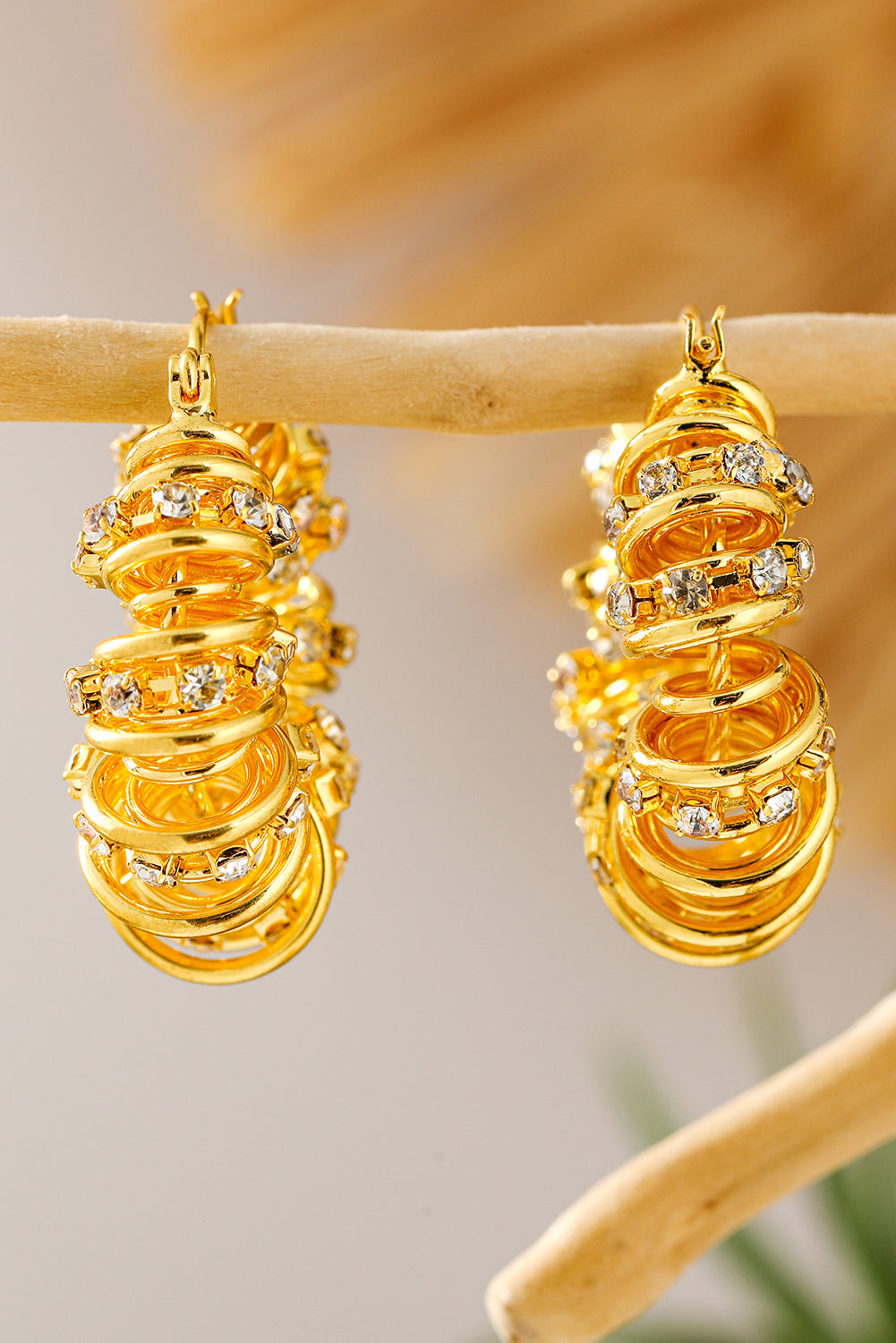 Rhinestone Spiral Plated Alloy Hook Earrings | White