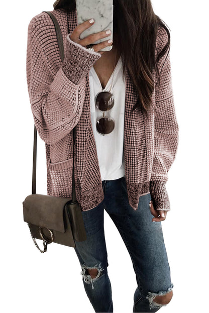 Chunky Waffle Knit Oversized Collar Cardigan | Pink