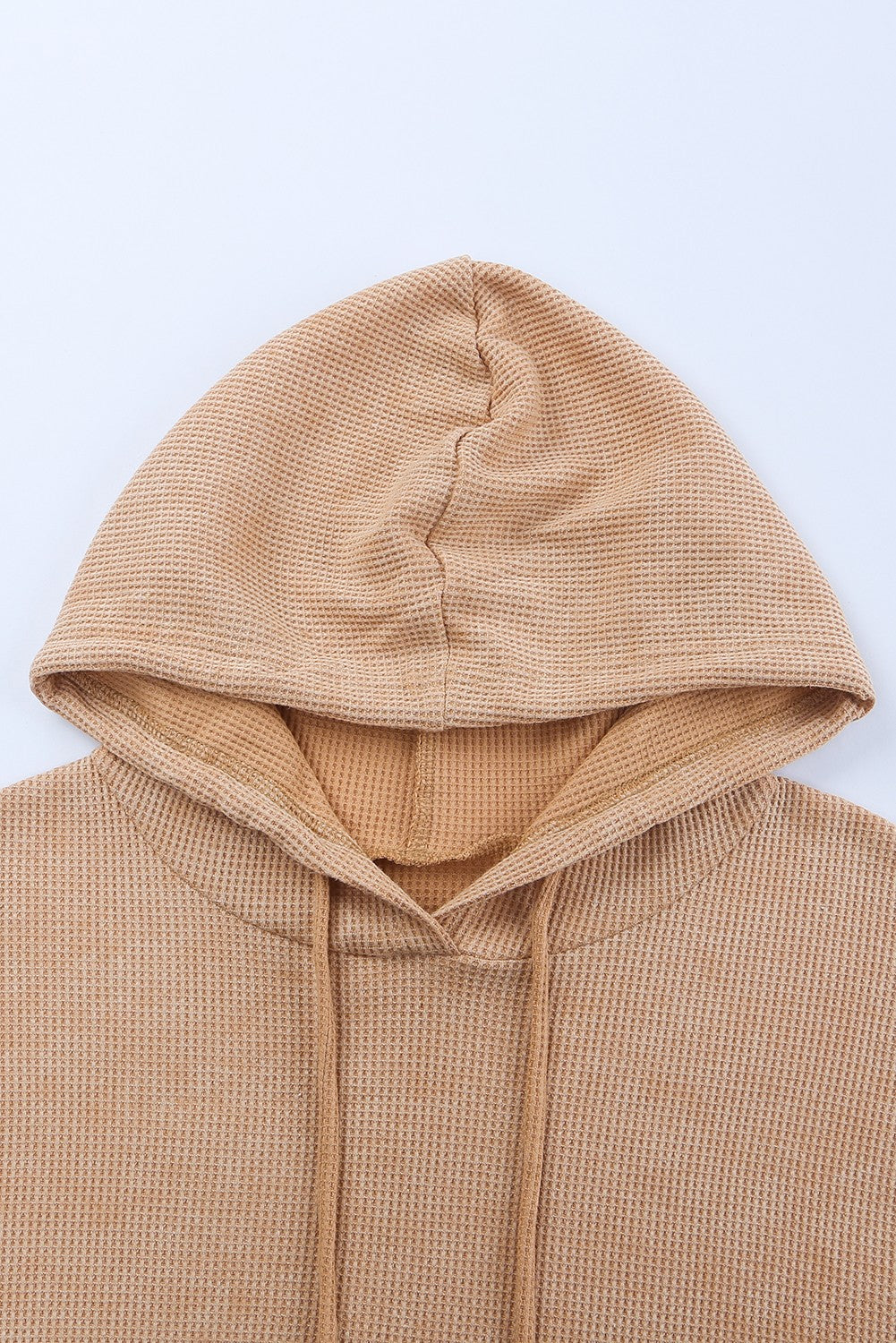 Waffle Knit Kangaroo Pocket Hooded Sweatshirt | Brown