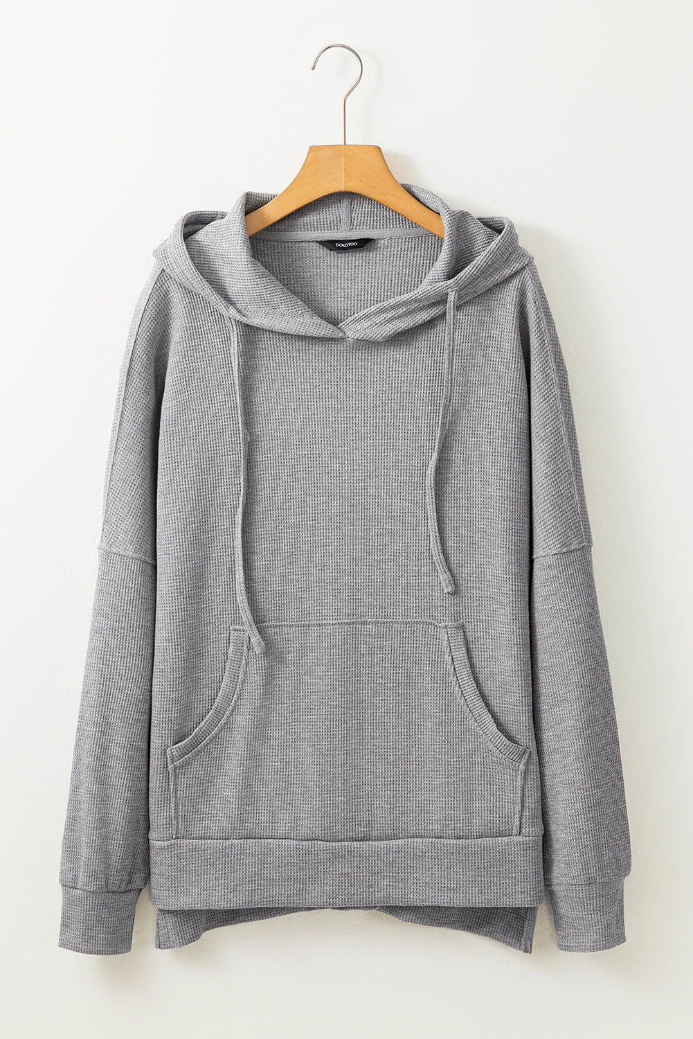 Waffle Knit Fleece Lined High Low Oversized Hoodie | Gray