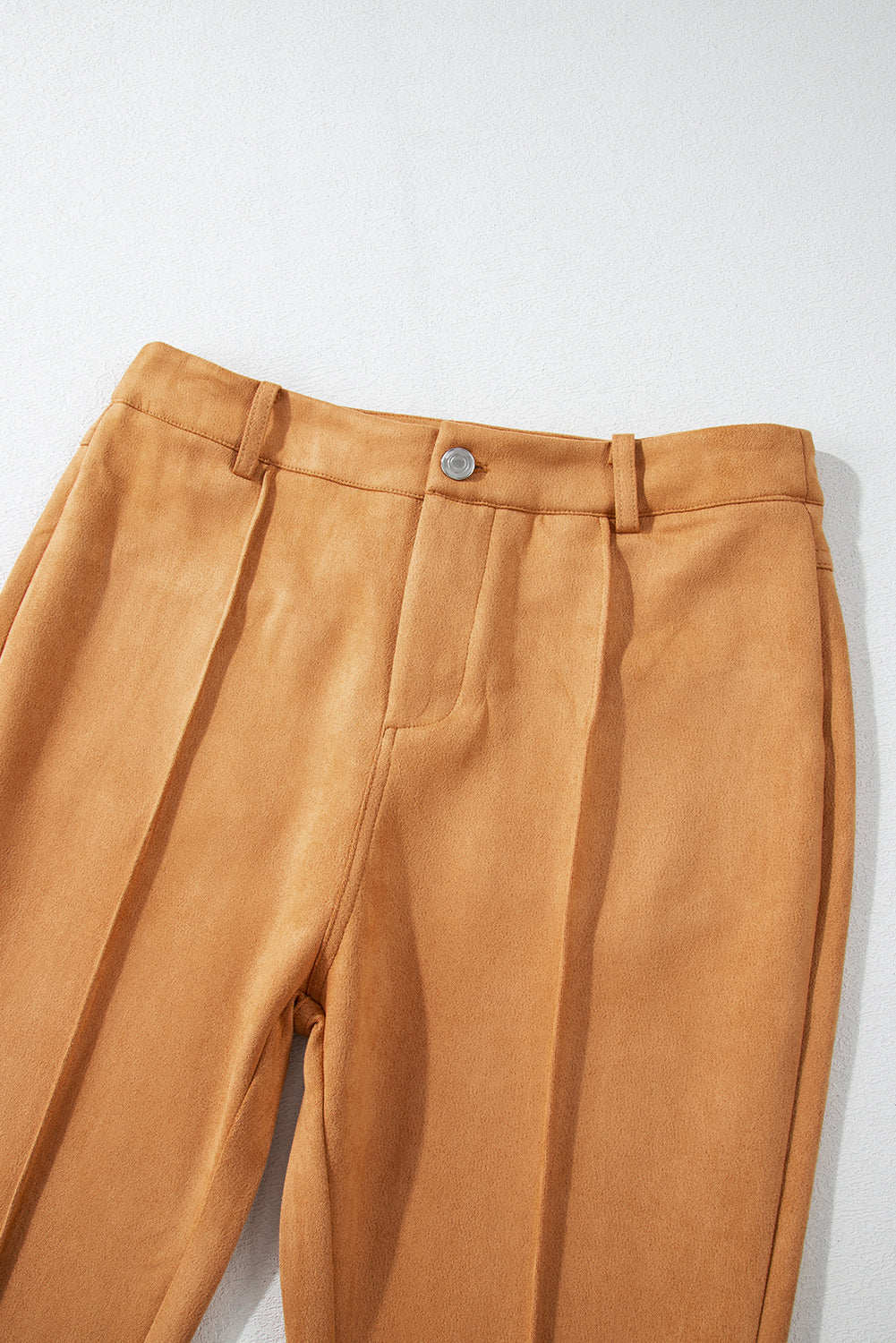 Exposed Seam Flare Suede Pants With Pockets | Brown