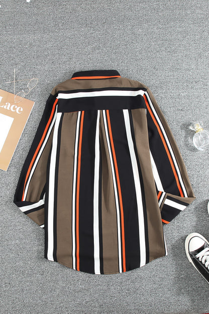 Brown Striped Modern Women Shirt | Black