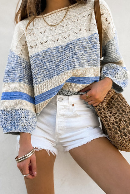 Open Stitch Puff Sleeve Sweater | Light Blue