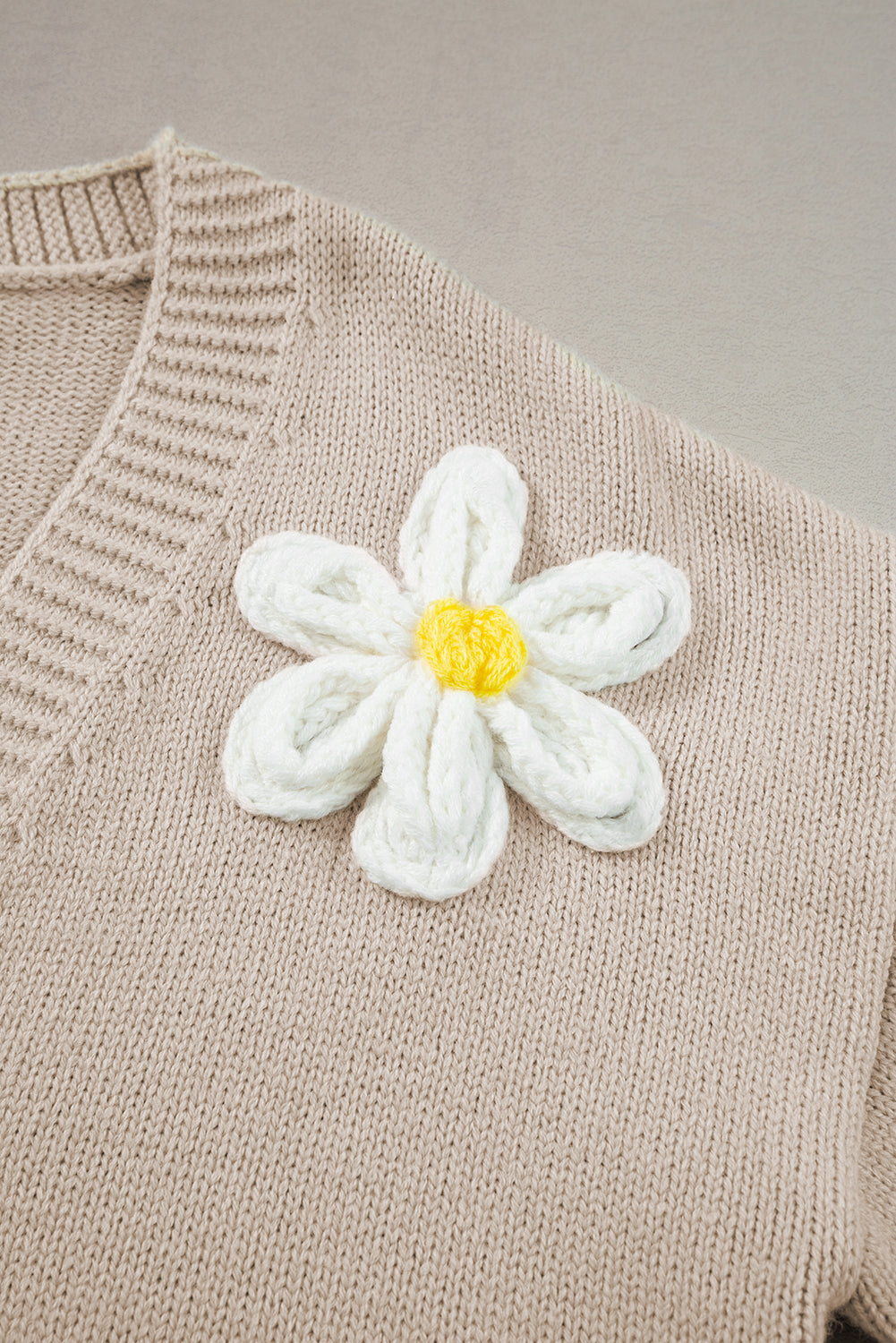 Elegant Flower Decor Button Front Cardigan | Parchment