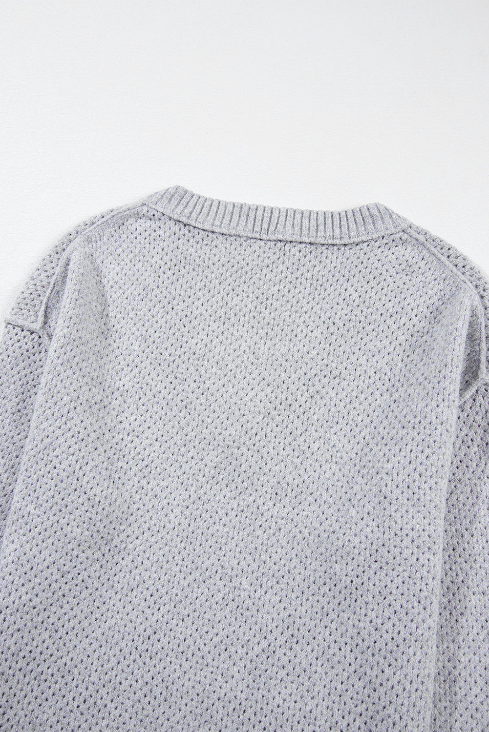 Loose Eyelet V Neck Drop Shoulder Sweater | Light Grey