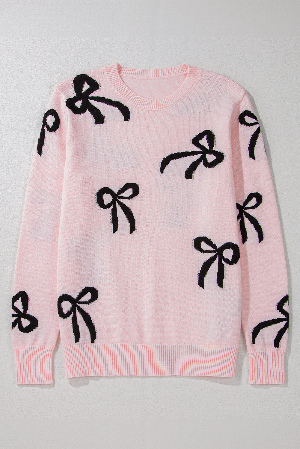 Bow Pattern Knitted Loose Fit Sweater | Light Pink