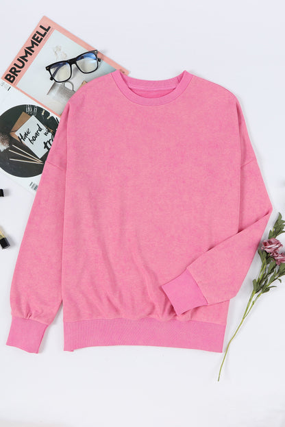 Drop Shoulder Ribbed Trim Oversized Sweatshirt | Pink