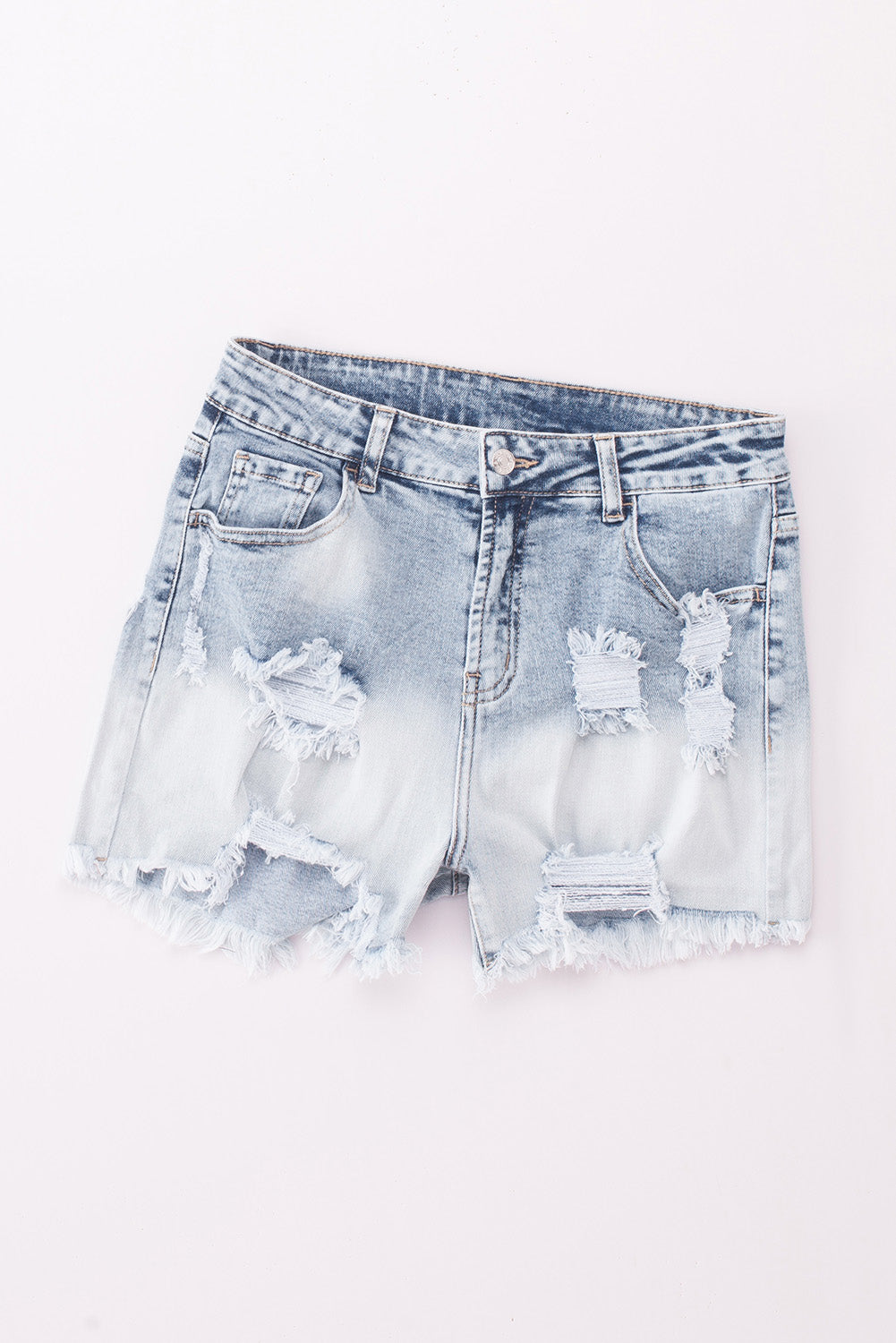 Bleached Wash Distressed Denim Shorts | Sky Blue