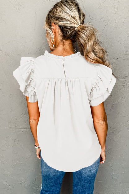 Smocked Ruffle Sleeve Blouse | White