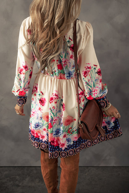 Floral Print Buttoned High Waist Shirt Mini Dress | Apricot