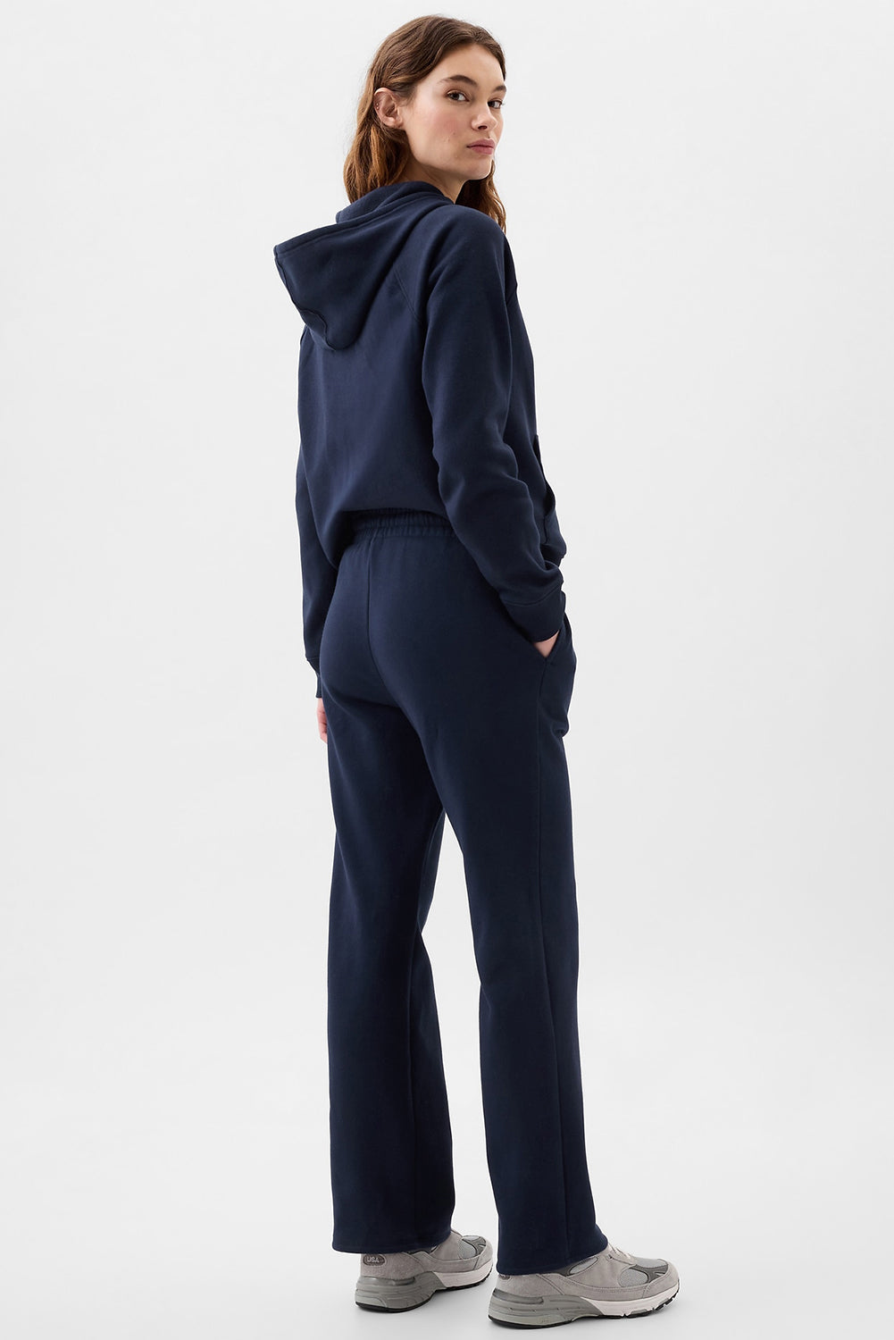 Solid Colour Drawstring Waist Casual Straight Pants | Navy Blue