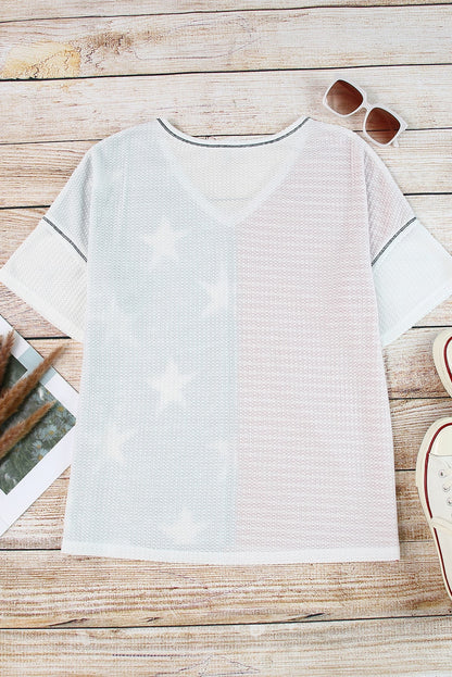 Stripes Stars Print Knit Short Sleeves Top | Multicolour