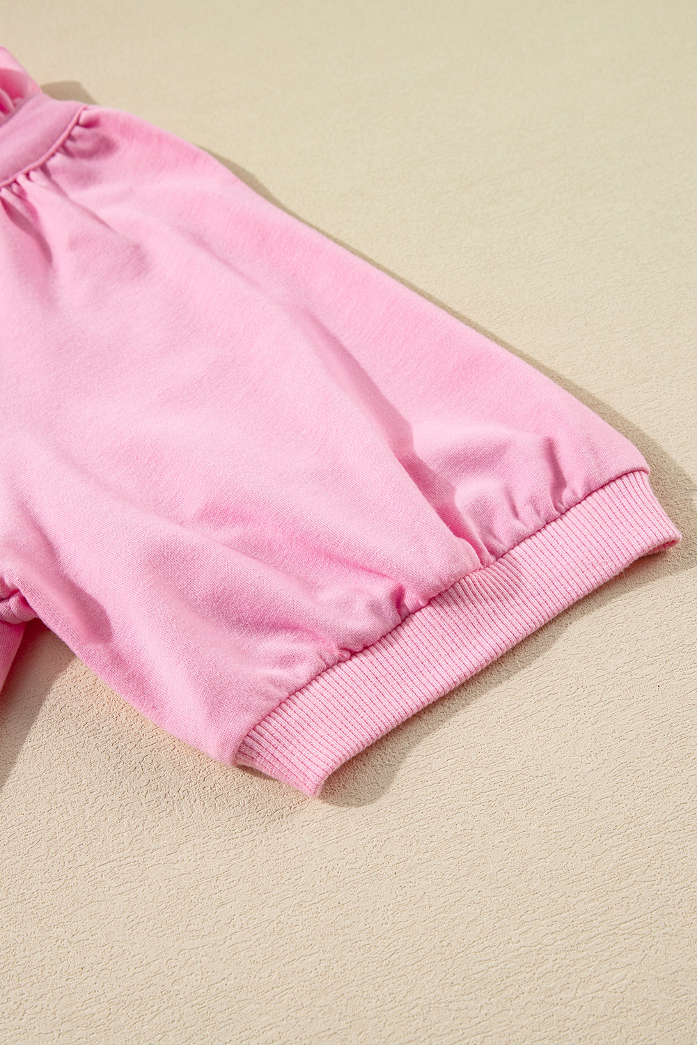 Half Zip Puff Sleeve Top And Ruffled Shorts Set | Pink