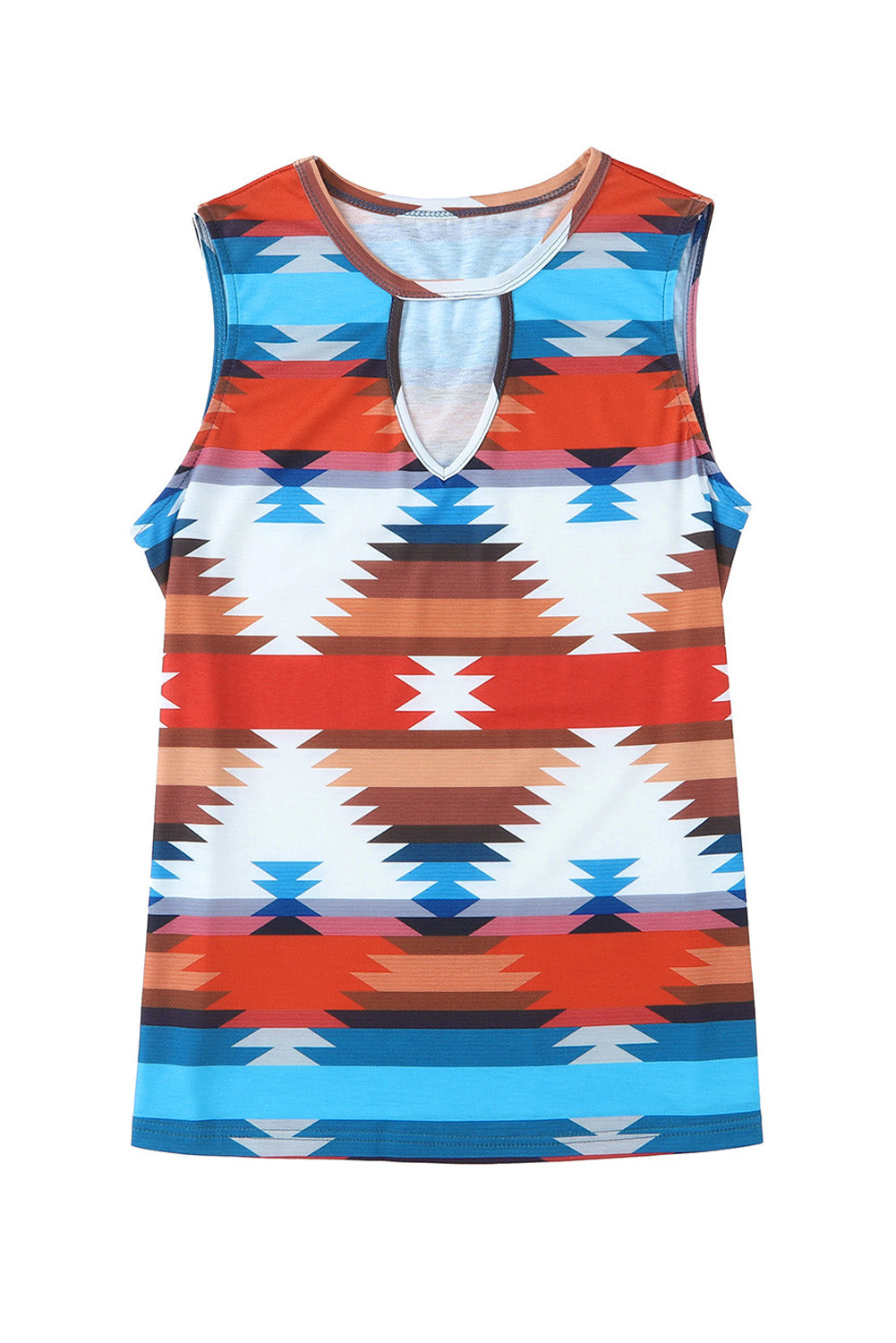 Fiery  Aztec Geometric Print Hollowed Neckline Tank Top | Red