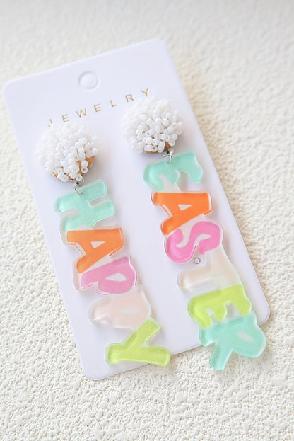 Colourful Happy Easter Drop Earrings | Pink